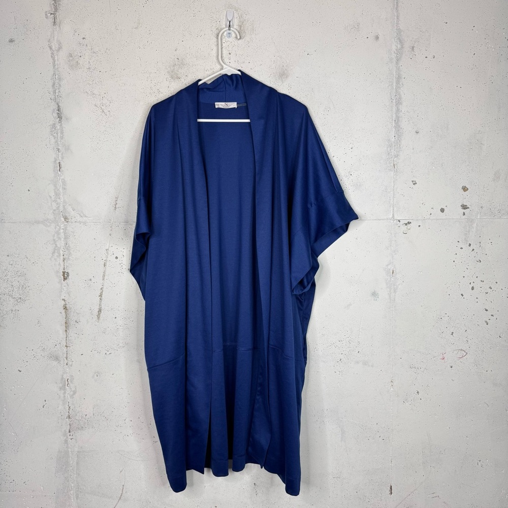 Natori Kimono Cardigan Sweater Short Sleeve Thick Blue 1X